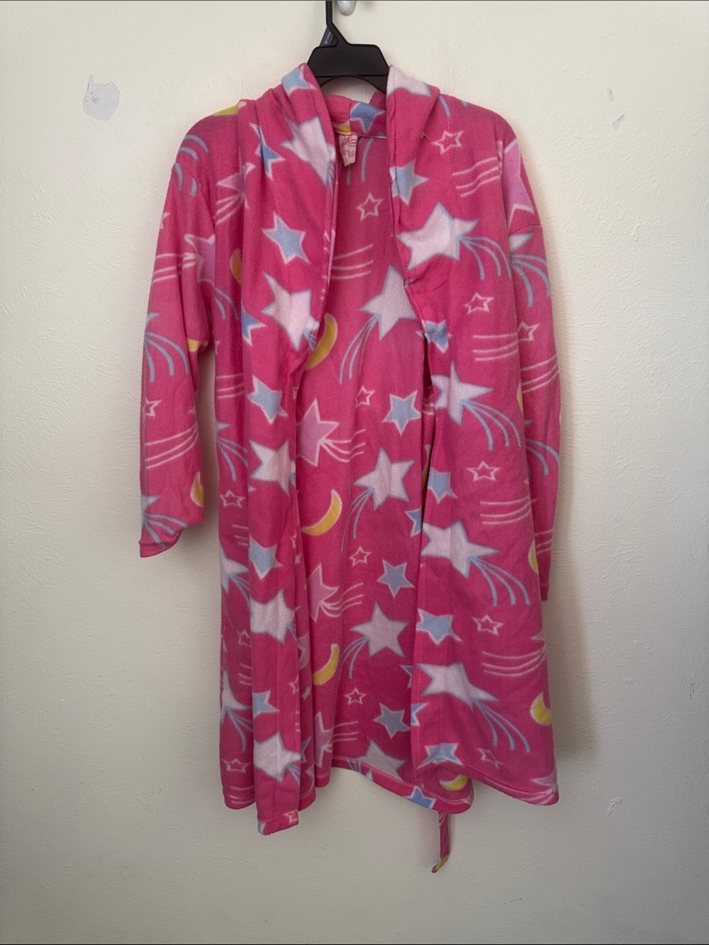 Cozy Hooded Kids Robe in Pink Star & Moon Print